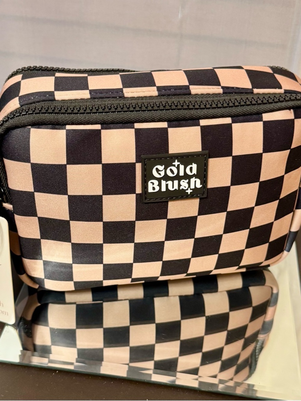 Gold Blush Mocha & Black Checkerboard Crossbody/Bestie Bag BNWT